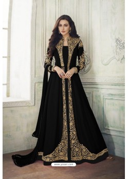 Black Heavy Embroidered Real Georgette Designer Suit