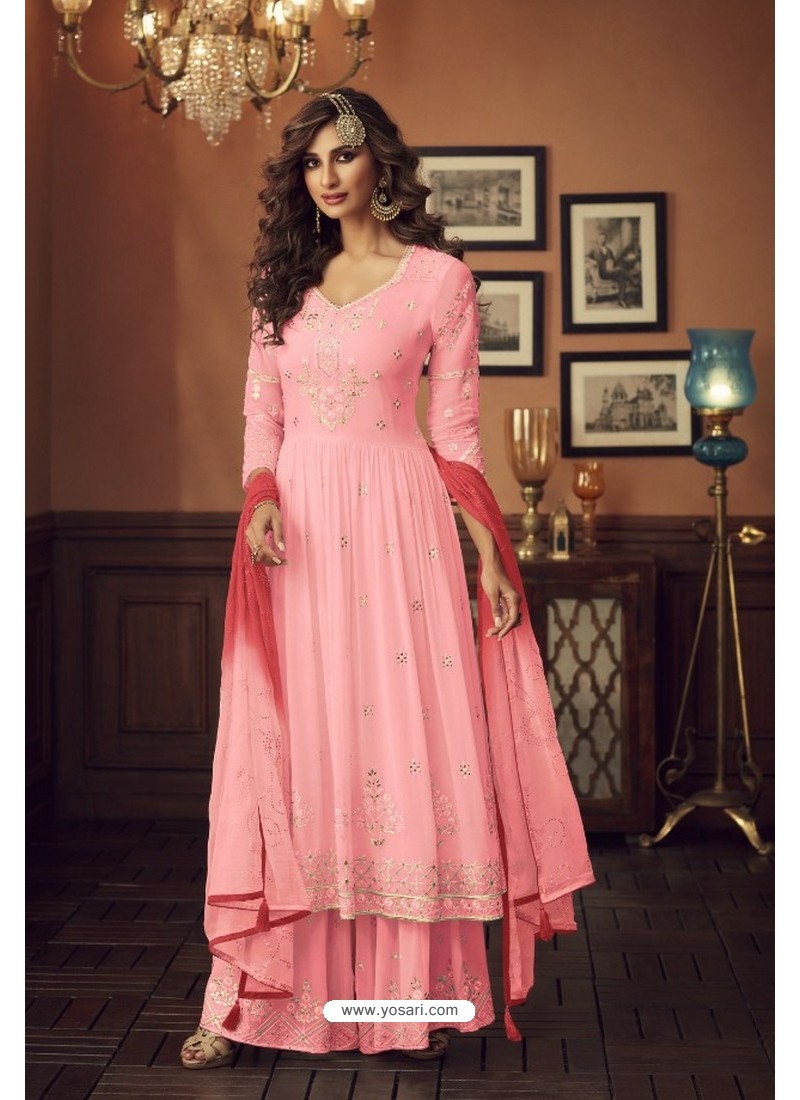 Buy Baby Pink Faux Georgette Party Wear Palazzo Suit | Palazzo Salwar Suits