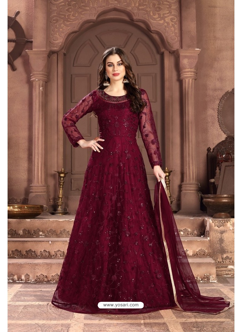 Maroon Casual Trendy Gown, 45% OFF