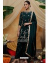 Dark Green Chinon Party Wear Palazzo Suit