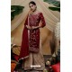 Maroon And Cream Chinon Party Wear Palazzo Suit