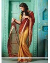 Miraculous Print Work Gold And Red Designer Traditional Sarees