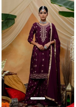 Purple Chinon Party Wear Palazzo Suit