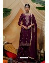 Purple Chinon Party Wear Palazzo Suit