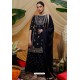 Navy Blue Chinon Party Wear Palazzo Suit