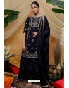 Navy Blue Chinon Party Wear Palazzo Suit