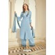 Sky Blue Muslin Designer Palazzo Suit