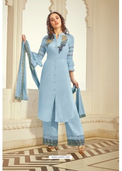 Sky Blue Muslin Designer Palazzo Suit