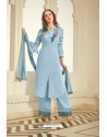 Sky Blue Muslin Designer Palazzo Suit