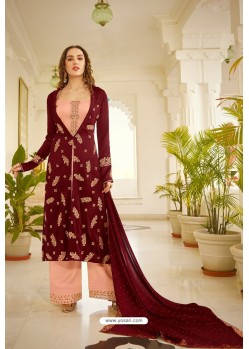 Maroon And Peach Orra Silk Designer Palazzo Suit