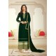 Dark Green Satin Designer Palazzo Suit