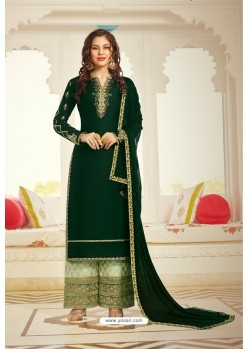 Dark Green Satin Designer Palazzo Suit