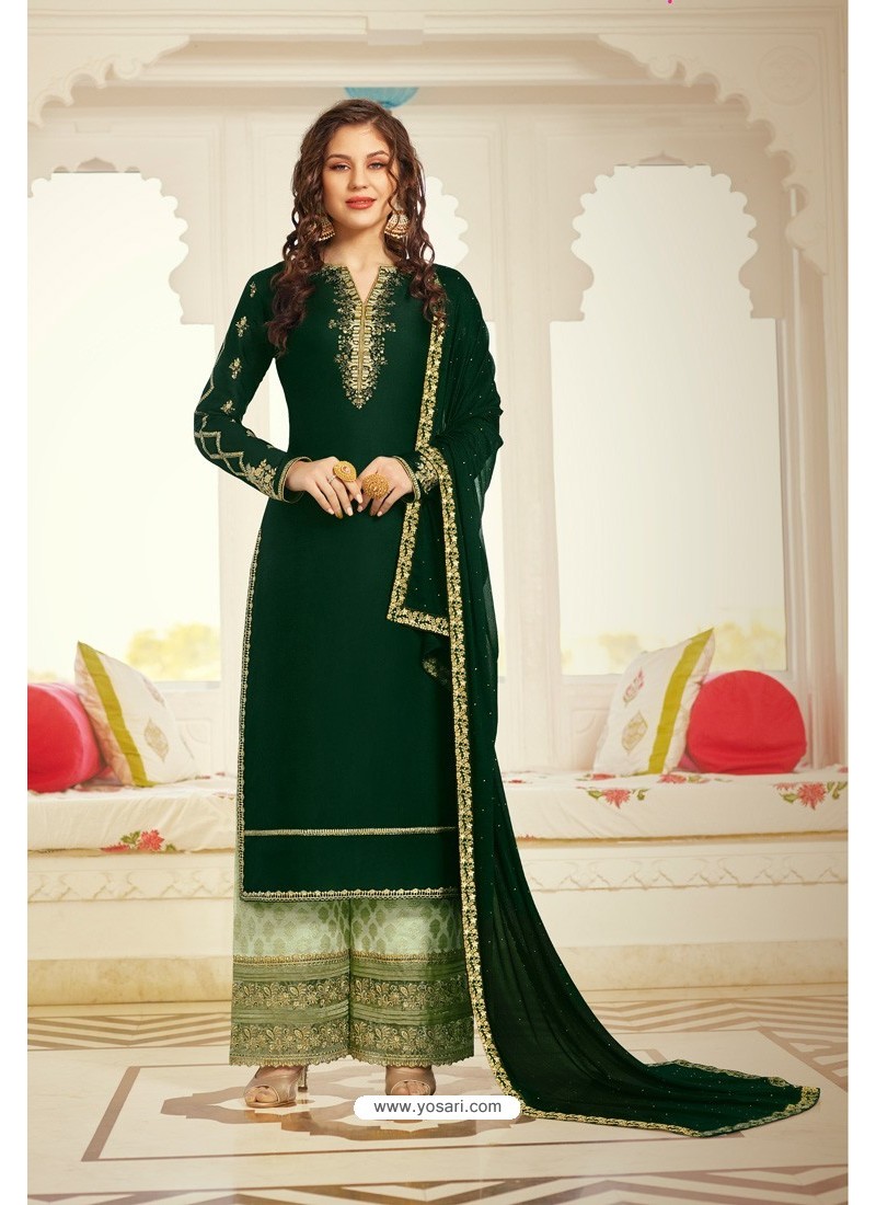 Emerald green silk suit - set of two by Empress Pitara | The Secret Label