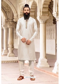 White Dupion Silk Designer Kurta Pajama