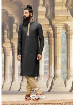 Black Dupion Silk Designer Kurta Pajama