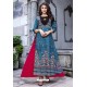 Teal Blue And Pink Cotton And Rayon Fancy Readymade Kurti
