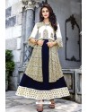 White And Blue Cotton And Rayon Fancy Readymade Kurti