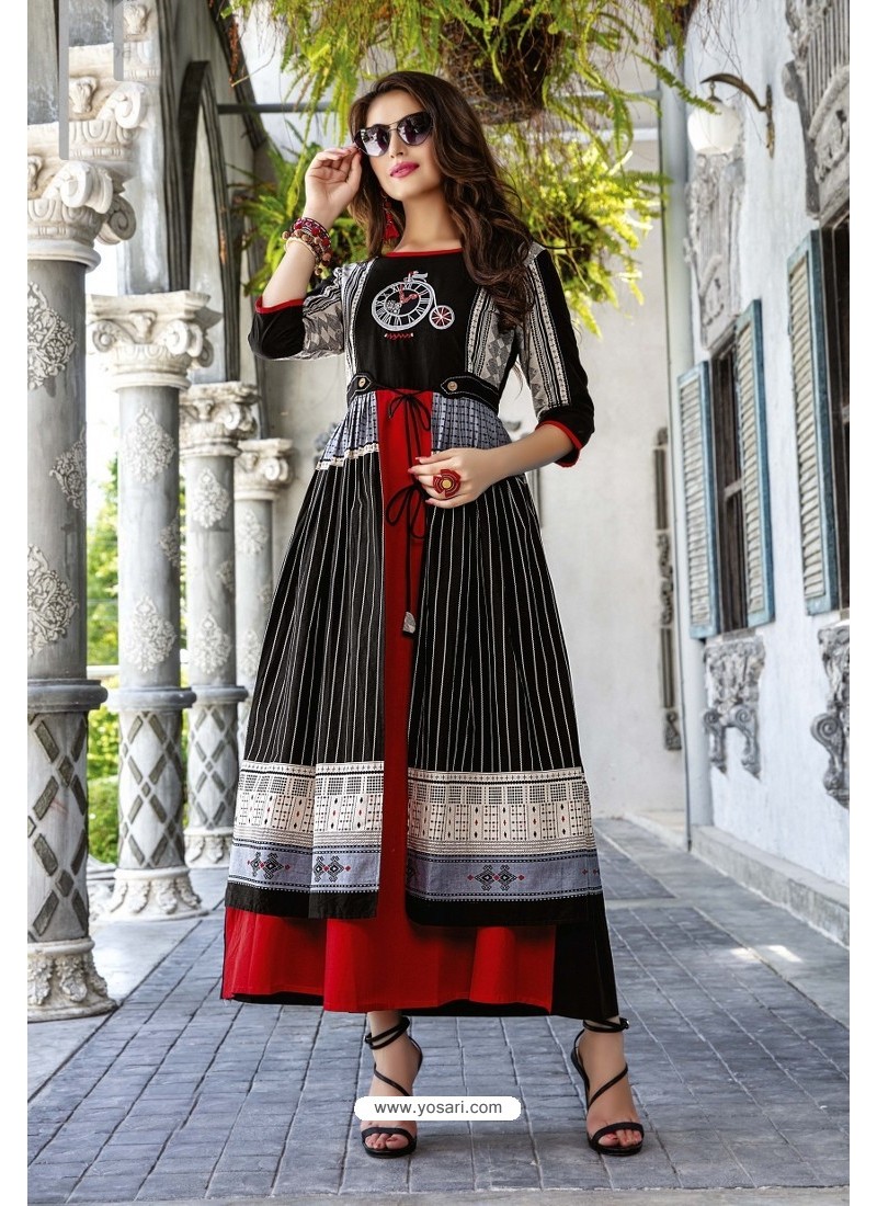 Buy Black And Red Cotton And Rayon Fancy Readymade Kurti | Party Wear ...