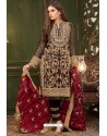 Black Georgette Heavy Designer Suit With Maroon Dupatta