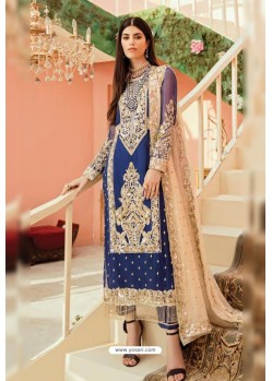 Royal Blue Faux Georgette And Tussle Heavy Designer Suit