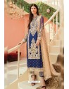 Royal Blue Faux Georgette And Tussle Heavy Designer Suit