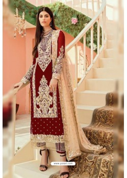 Maroon Faux Georgette And Tussle Heavy Designer Suit