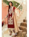 Maroon Faux Georgette And Tussle Heavy Designer Suit