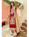 Red Faux Georgette And Tussle Heavy Designer Suit