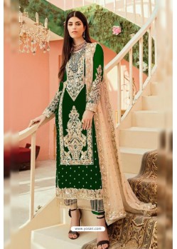 Forest Green Faux Georgette And Tussle Heavy Designer Suit