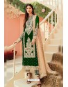 Forest Green Faux Georgette And Tussle Heavy Designer Suit