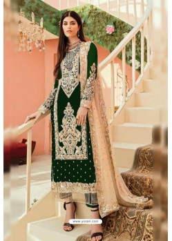 Dark Green Faux Georgette And Tussle Heavy Designer Suit