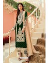 Dark Green Faux Georgette And Tussle Heavy Designer Suit