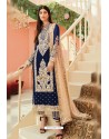 Navy Blue Faux Georgette And Tussle Heavy Designer Suit