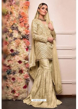 Golden Faux Georgette Pakistani Style Sharara Suit