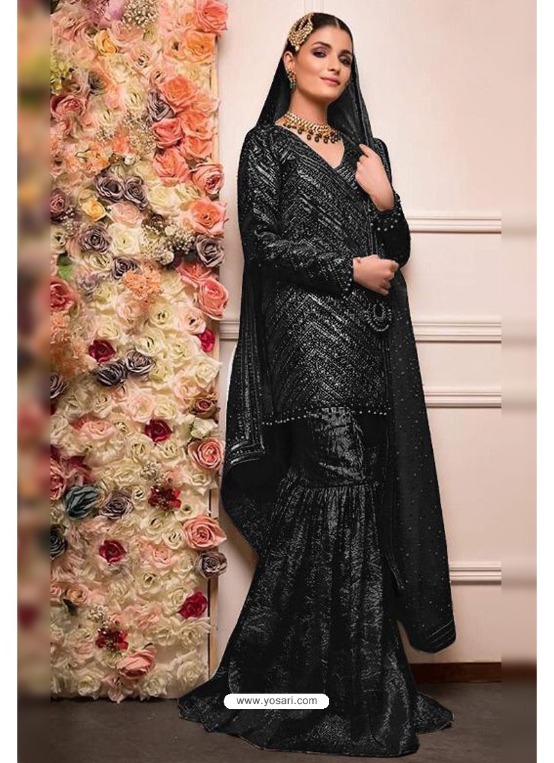 Rasna Bhasin in Mirror Embellished RaatRani Black Sharara Set with Org