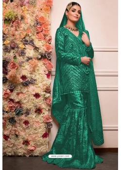 Dark Green Faux Georgette Pakistani Style Sharara Suit