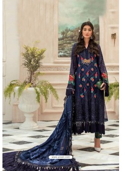 Navy Blue Faux Georgette Pakistani Style Suit