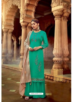 Jade Green Satin Georgette Party Wear Palazzo Suit