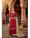 Maroon Satin Georgette Party Wear Palazzo Suit