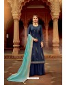 Navy Blue Satin Georgette Party Wear Palazzo Suit