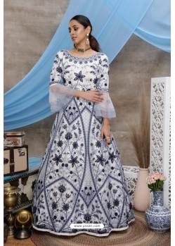 White Net Embroidered Designer Gown Style Suit