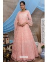 Peach Net Embroidered Designer Gown Style Suit