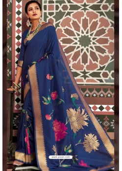 Dark Blue Pure Soft Silk Designer Traditional Wear Saree