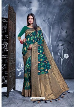 Teal Rich Banarasi Silk Party Wear Saree