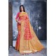 Orange And Pink Rich Banarasi Silk Party Wear Saree