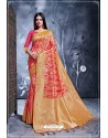 Orange And Pink Rich Banarasi Silk Party Wear Saree