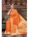 Orange Pure Silk Weaving Party Wear Saree