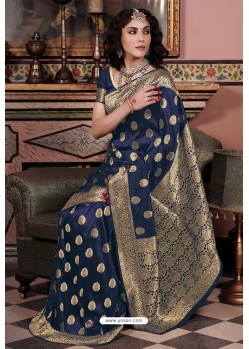 Navy Blue Pure Silk Weaving Party Wear Saree