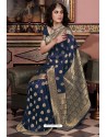 Navy Blue Pure Silk Weaving Party Wear Saree