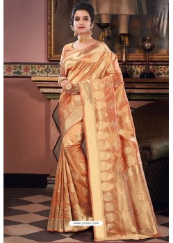 Peach Pure Silk Weaving Party Wear Saree